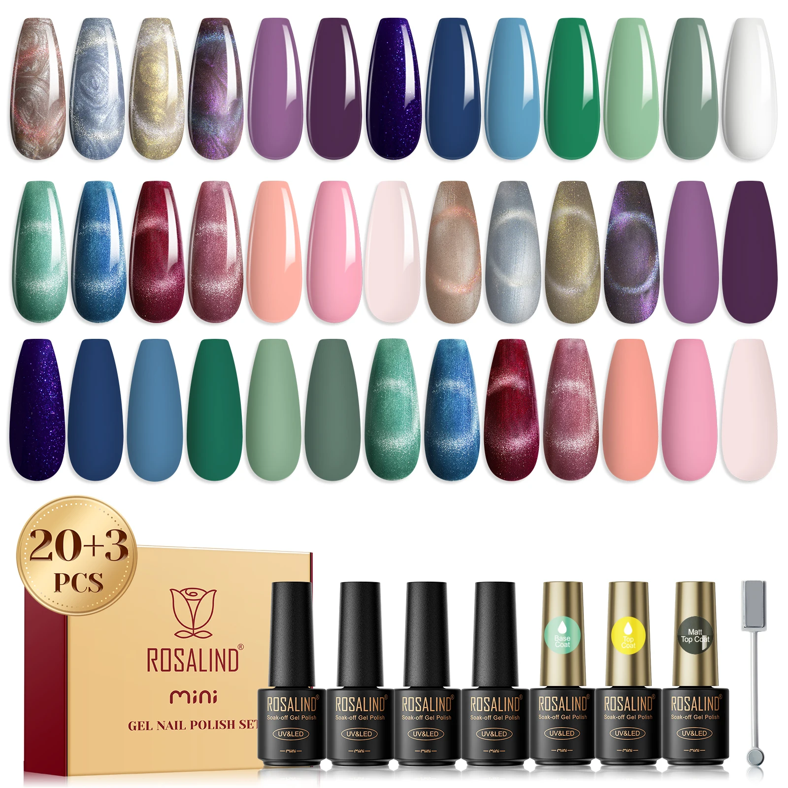 ROSALIND Cat Eye Gel Polish Set 24PCS Gel Nail Polish Glitter Gel Varnishes for Nail Art Design