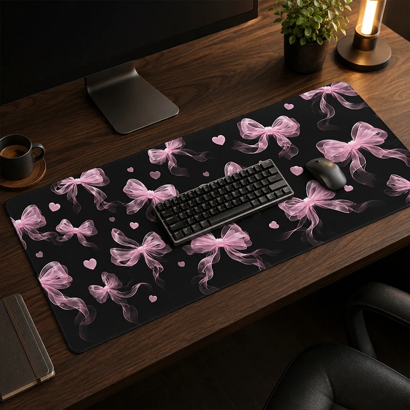 Pink Bows And Hearts Mouse Pad Gamer XL New Large Computer Mousepad XXL Mouse Mat Soft Non-Slip Natural Rubber Mouse Mats