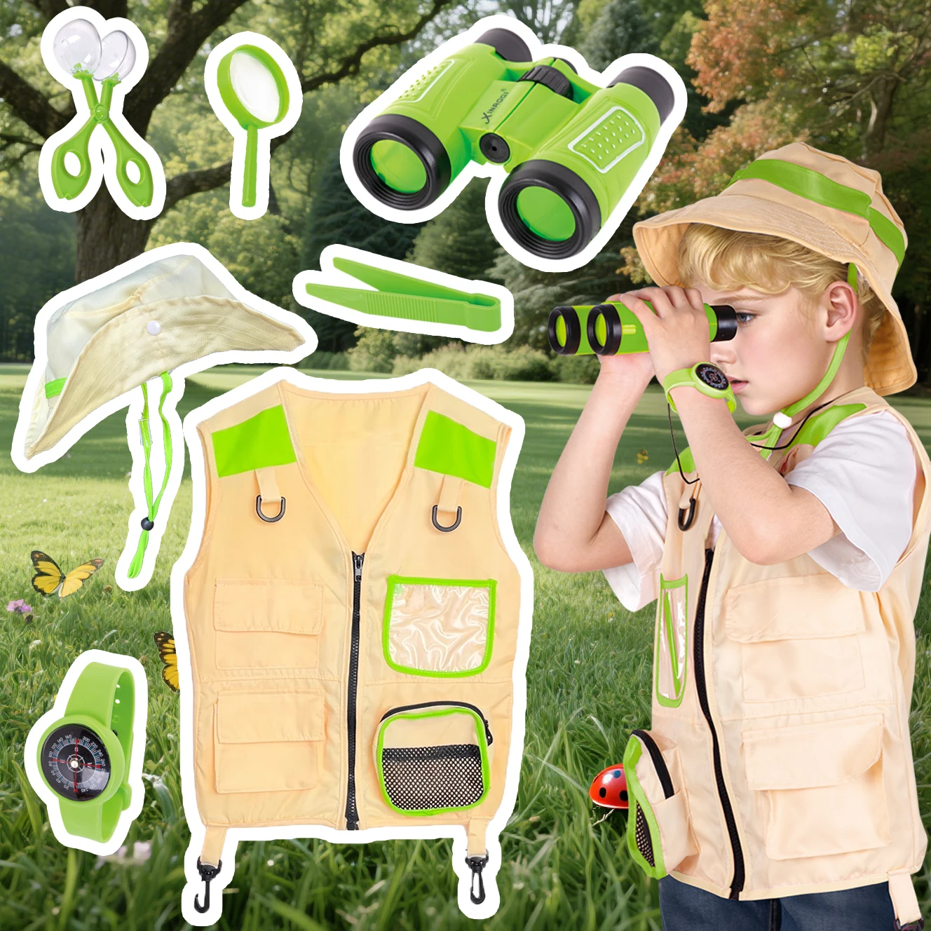 Zestaw zabawek do eksploracji dla dzieci, zawierający odzież do wypraw, kapelusz i zabawki do eksploracji, prezent urodzinowy