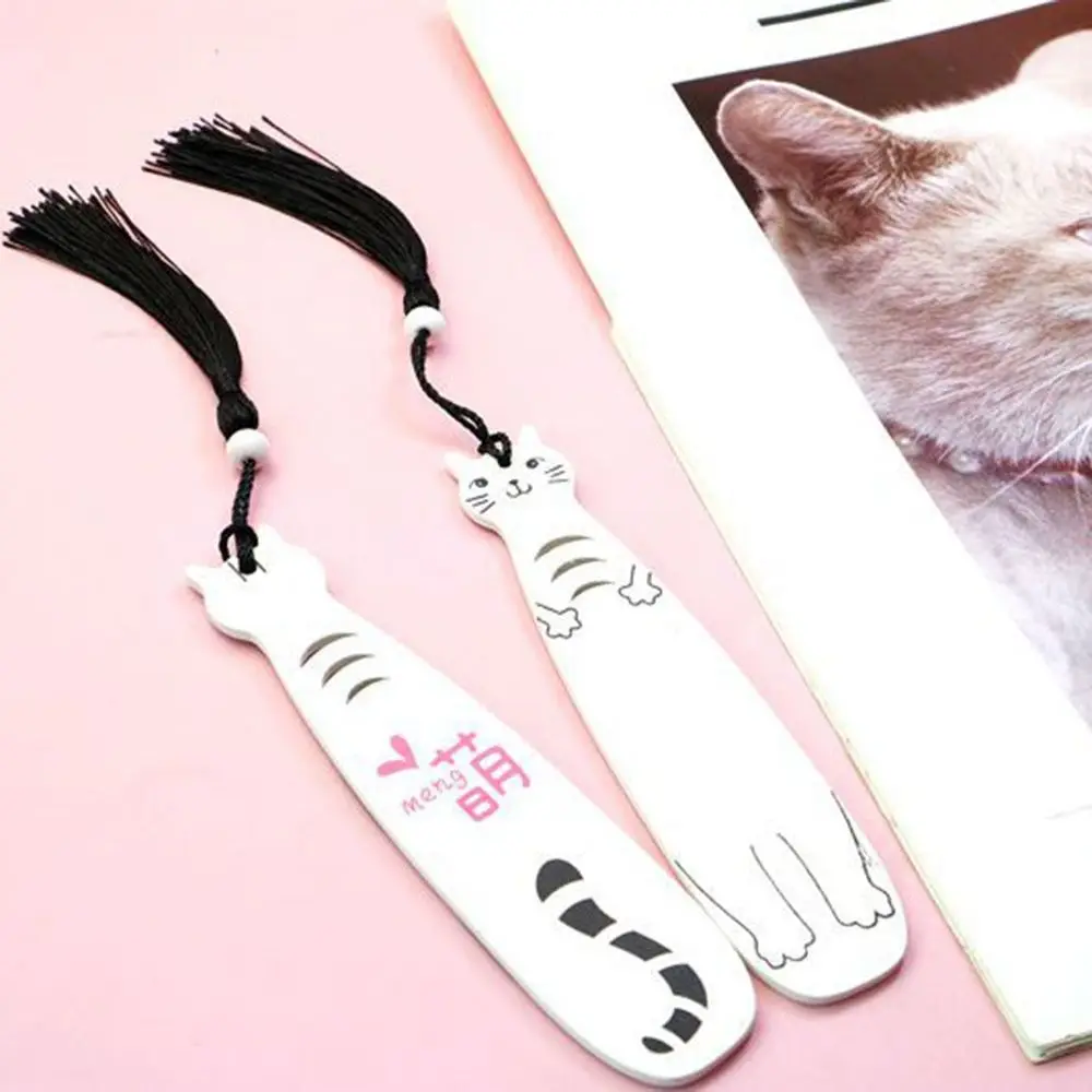 Creative Exquisite Cat Reading Bookmark Wooden Cute Book Page Marker Cartoon Kawaii Bookclip Student