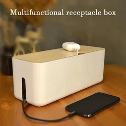 Cable Storage Box Wooden Power Line Storage Case Dustproof Charger Socket Organizer Wire Case Home Cable Winder Organizer