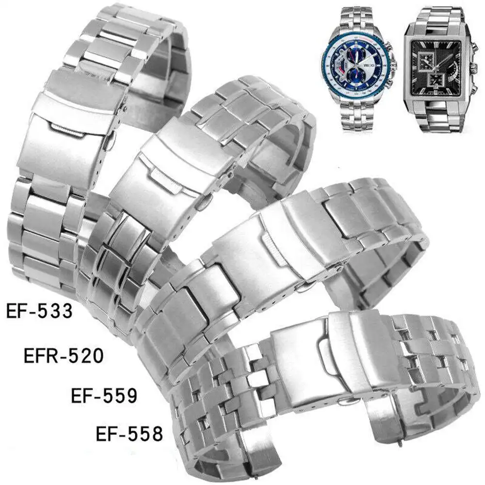 

Premium Stainless Steel Strap For Casio EF-533 558 559 EFR-520 Curved End Band