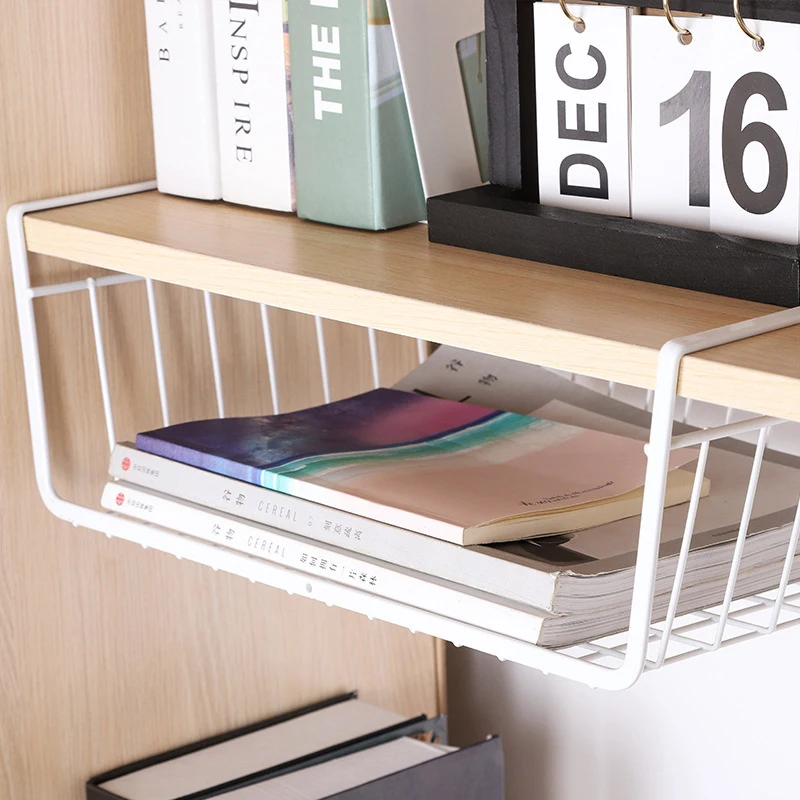 Kitchen Shelves Dormitory Desk Hanging Shelf Under Cabinet Storage Shelf Basket Closet Organizer Storage Rack