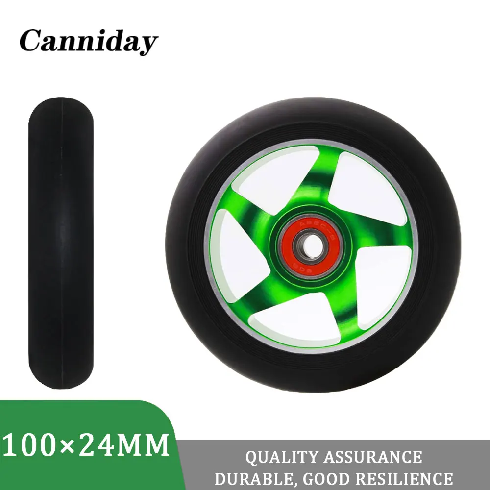 High Elastic PU Stunt Scooter Wheels, Wear-Resistant Polyurethane Wheel Core, Aluminum Alloy, ABEC-9 Bearing, 100mm, 2Pcs