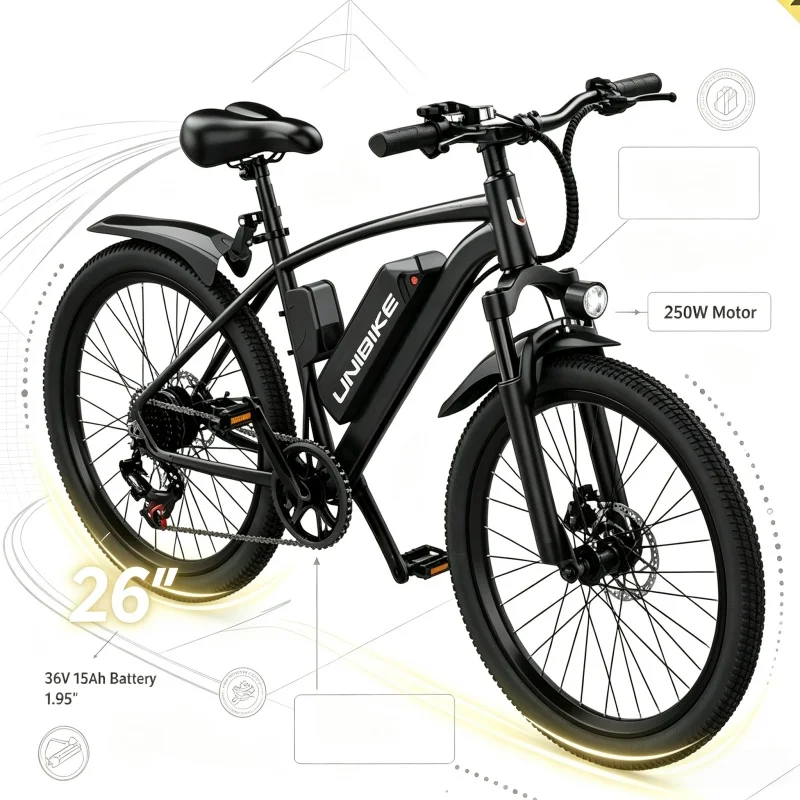 Adult Electric Bike city 250W motor 36V15Ah lithium battery rear wheel hub motor hidden battery high-speed intelligent E-Bike