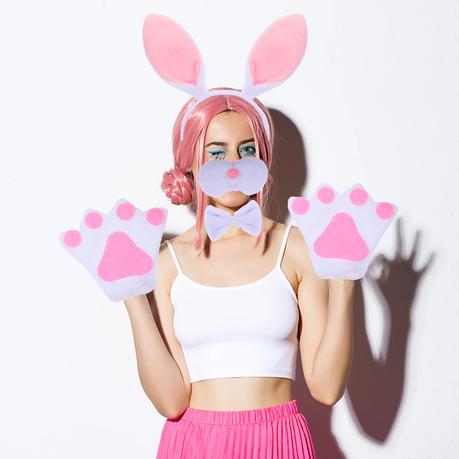 1 set fascia per orecchie di coniglio accessori per costumi da coniglietto pasquale naso papillon coda puntelli cosplay per feste accessori per costumi pasquali