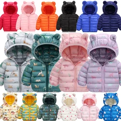 Children Boys Baby Hooded Lightweight Down Jackets Warm Outerwear Autumn Kids Girls Coats Cartoon Dinosaur Print Casual Clothing