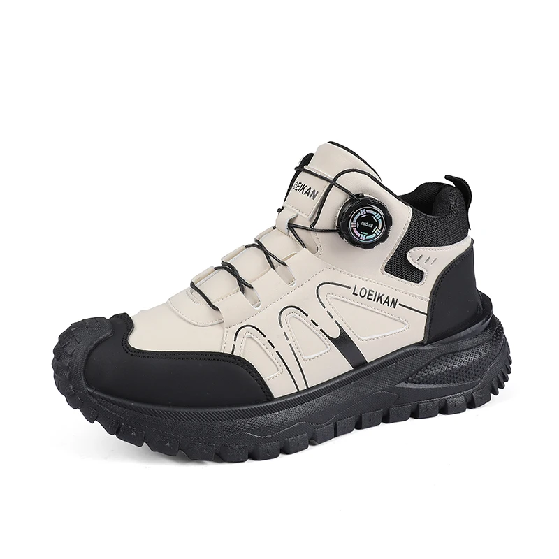 Herren High-Top Freizeitsneaker mit Drehknopf-Schnellschnürung, Schutzkappe und dicker rutschfester Sohle für den täglichen Pendelverkehr und das Gehen auf der Straße. – Detail 1