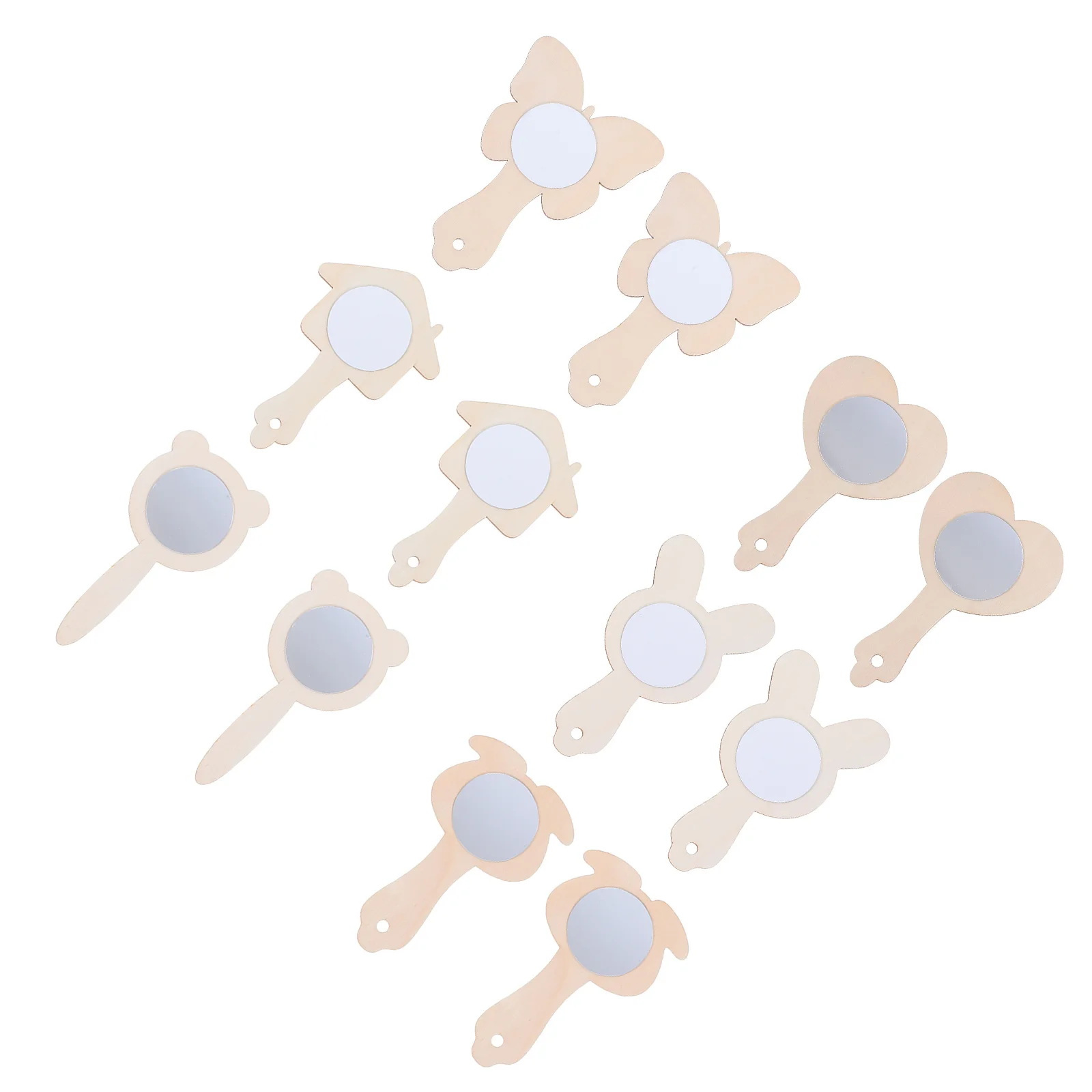 12 Espelhos de Mão de Madeira DIY para Crianças, Espelhos de Artesanato Não Acabados para Pintura e Habilidades Criativas