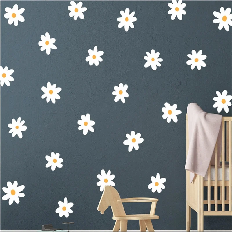 Self-Adhesive Decorative Wallpaper Cartoon White Flowers Home Decor Wall Stickers For Girl Room INS Bedroom DIY Art Mural