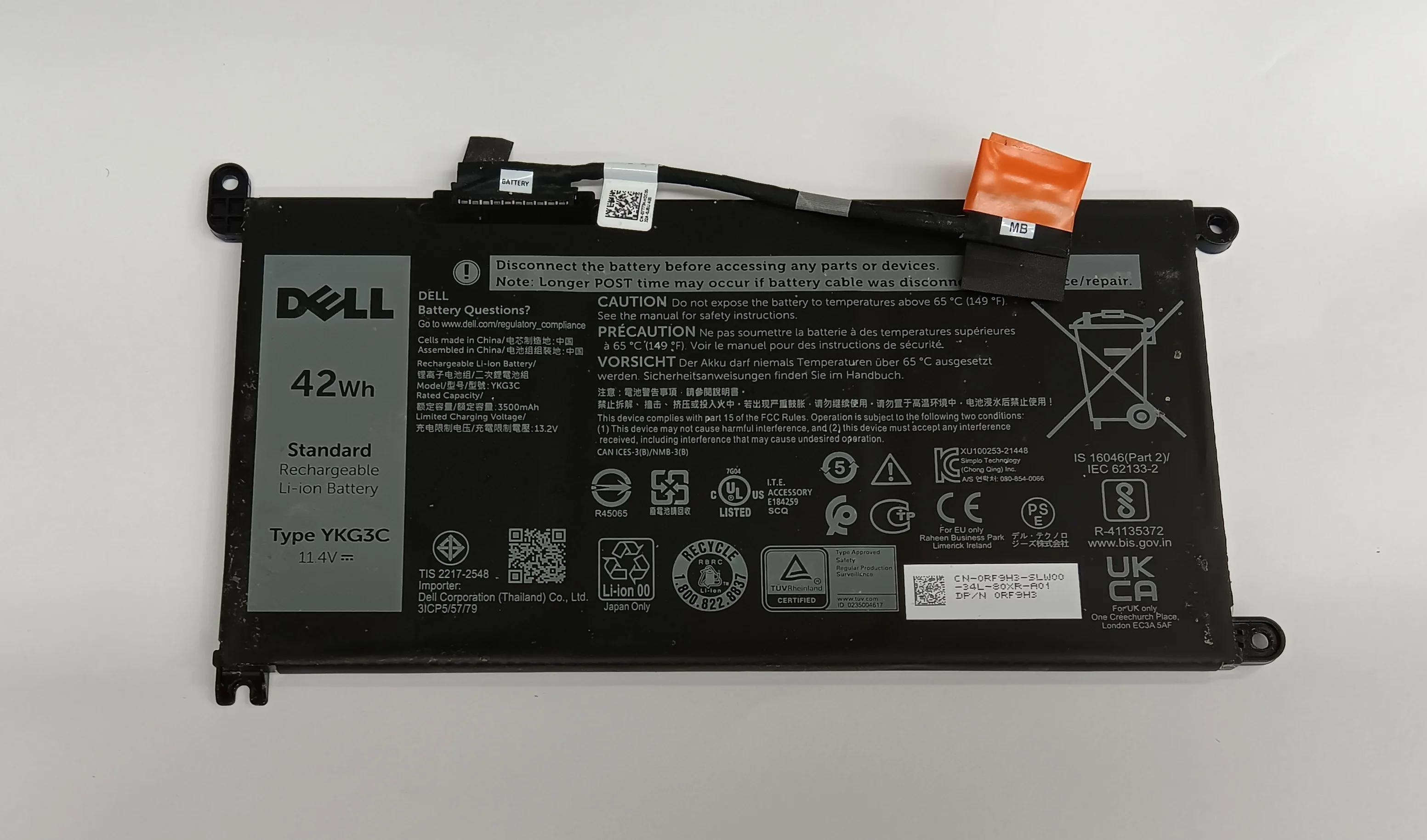 

Сменный аккумулятор для ноутбука Dell YKG3C, 42 Втч для моделей Chromebook 3110 и 3110 2-в-1 — 114 В — 3 ячеек — — новый в употреблении
