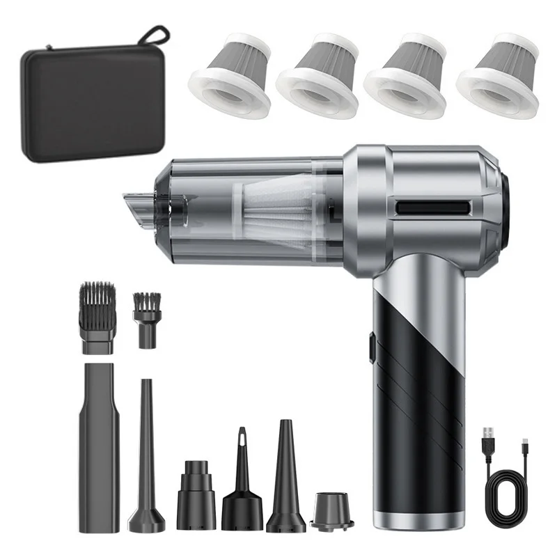 Aspiradora de coche inalámbrica de 18000Pa, soplador de aire 4 en 1, herramienta para hendiduras, Motor sin escobillas 90 °   Mango plegable recargable para PC Home Auto