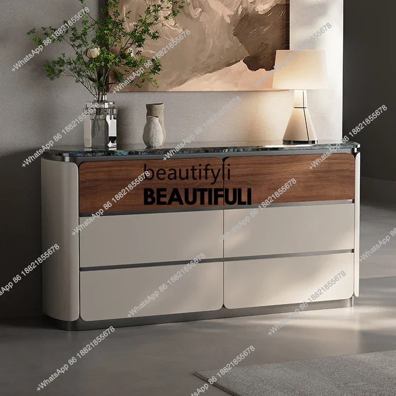 ss8350 Minimalist light luxury six-chest cabinet leather veneer storage marble side cabinet