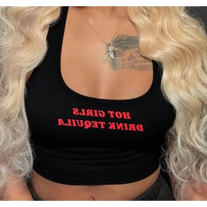 

Retro Sweet Spice Girl Sleeveless Vest Summer Trend American Print Suspender Slim Fit Short Top for Women
