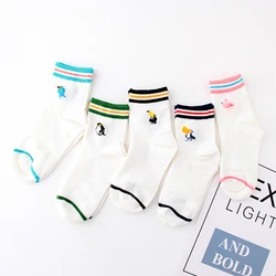 Unisex Funny Cute Animals Birds Fashion Cartoon Flamingo Penguin Crow Parrot White Soft Cotton Socks Dropship