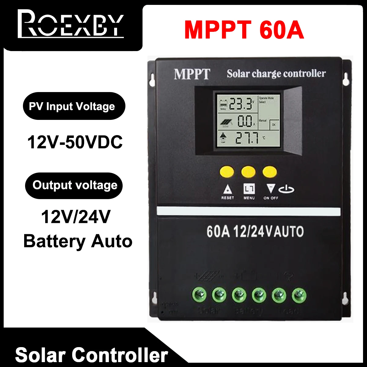Mppt-controlador de Carga Solar com Display Lcd Carregador Rápido Dual Usb Chumbo Aacid Bateria de Lítio Ferramentas 60a 12v 24v