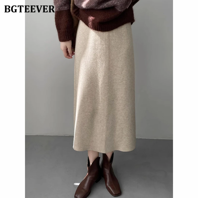 Bgteever chic stilvolle elastische Damen mit hoher Taille gestrickt gerade Röcke Herbst Winter elegante lose weibliche Pullover Röcke