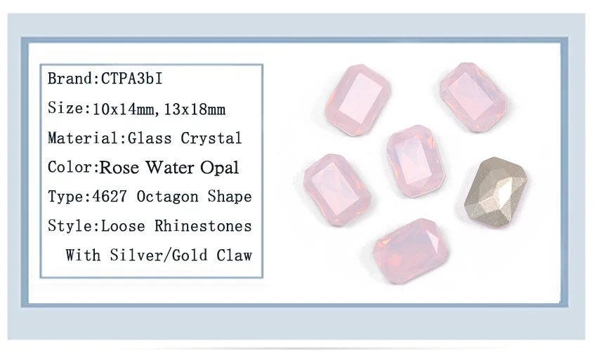Rose Wasser Opal Achteck Strass Klaue Pointback Aufnäher Kristalle Für DIY Handwerk Kleid Tasche Dekorationen Nähen Zubehör – Detail 1