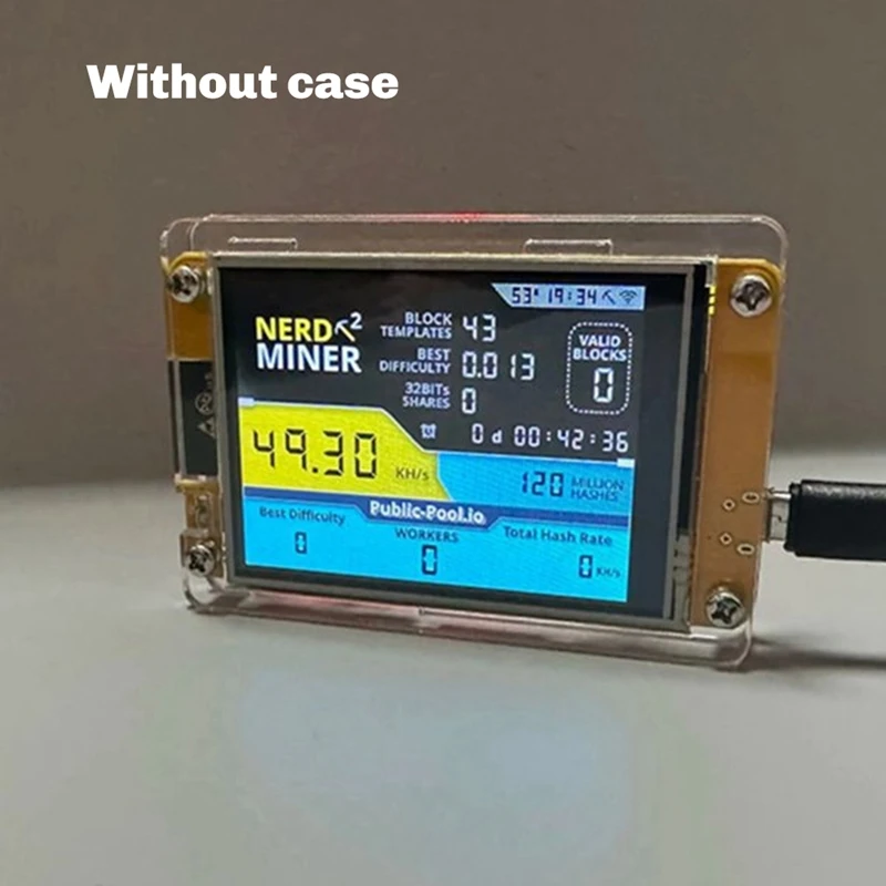 A03F for NerdMiner 2 for Solo BTC Miner, 49KH/S Bitcoin Lottery Miner, 2.8 Inch Display, BTC for Solo Miner