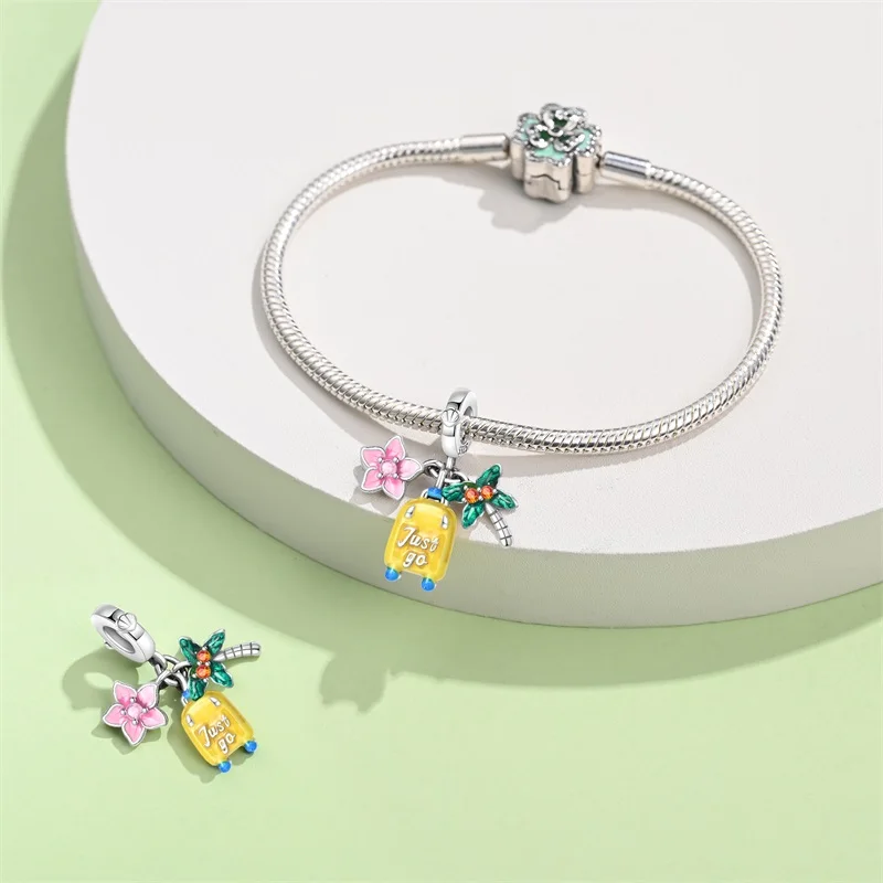 S925 Sterling Silver Airplane Travel Case Global Travel Series Charms Beads Fit Pan Original Bracelets DIY Fine Souvenir Jewelry image 4