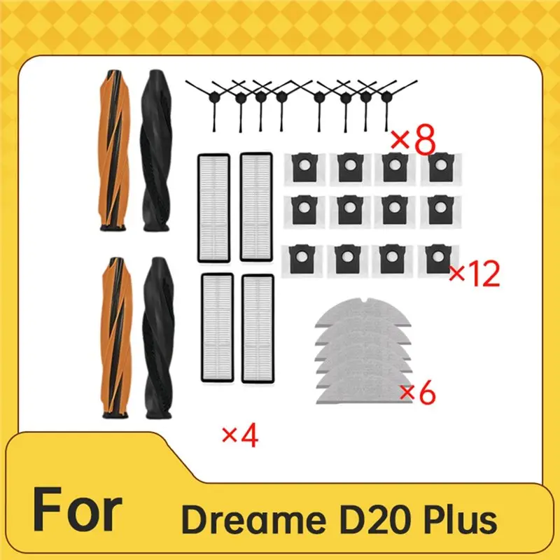 Accessories Kit For Dreame D20 Pro/D20 Plus Robot Vacuum Cleaner Main Side Brush Filters Dust Bags Replacement Parts-A86G
