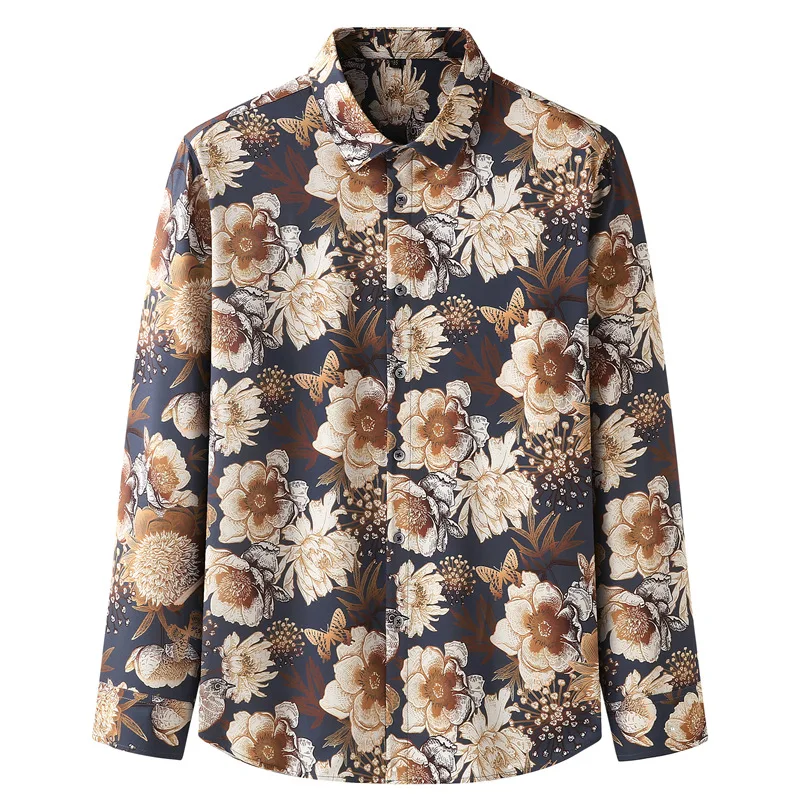 

Men's Long Sleeve Floral Shirts Summer Plus Size 3XL 8XL 10XL 11XL 12XL Loose Elasticity Print Fashion Hawaii Beach Shirt Tops