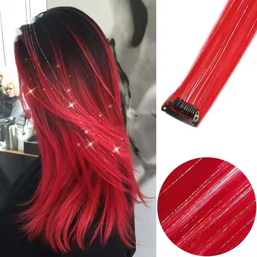 Clip in Hair Extensions Colored Party Highlights 22 inches 6pcs/pack Multi-colors Straight Hair Synthetic Hairpieces Royal Blue - Image 25