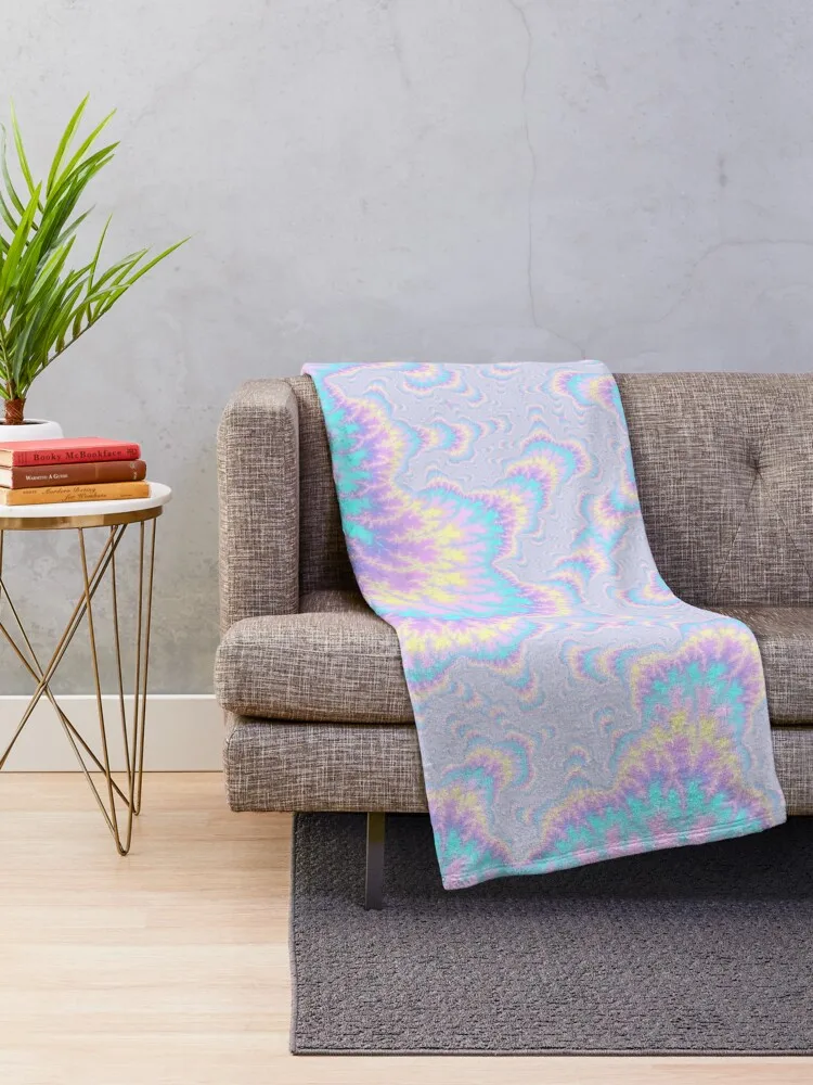 Trippy Bohemian Eclectic Funky Groovy Colorful Bright Pastel Abstract Digital Intricate Detailed Fractal Art Throw Blanket