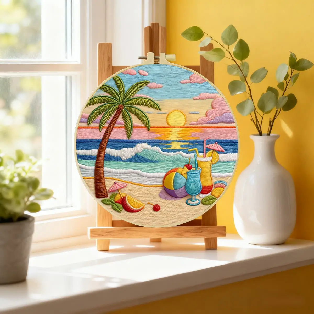 1 Stück 20X20CM/15X15CM 7,87/6,3 Zoll Meerblick Stickerei Starter-Kit DIY-Kit DIY-Stickerei-Set Handarbeiten Nadelkunst – Detail 3