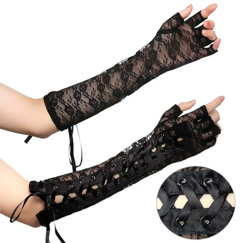 

1 Pair Halloween Retro Women's Long Gloves Steampunk Gothic Lace Corset Arm Elbow Fingerless Cosplay Glove