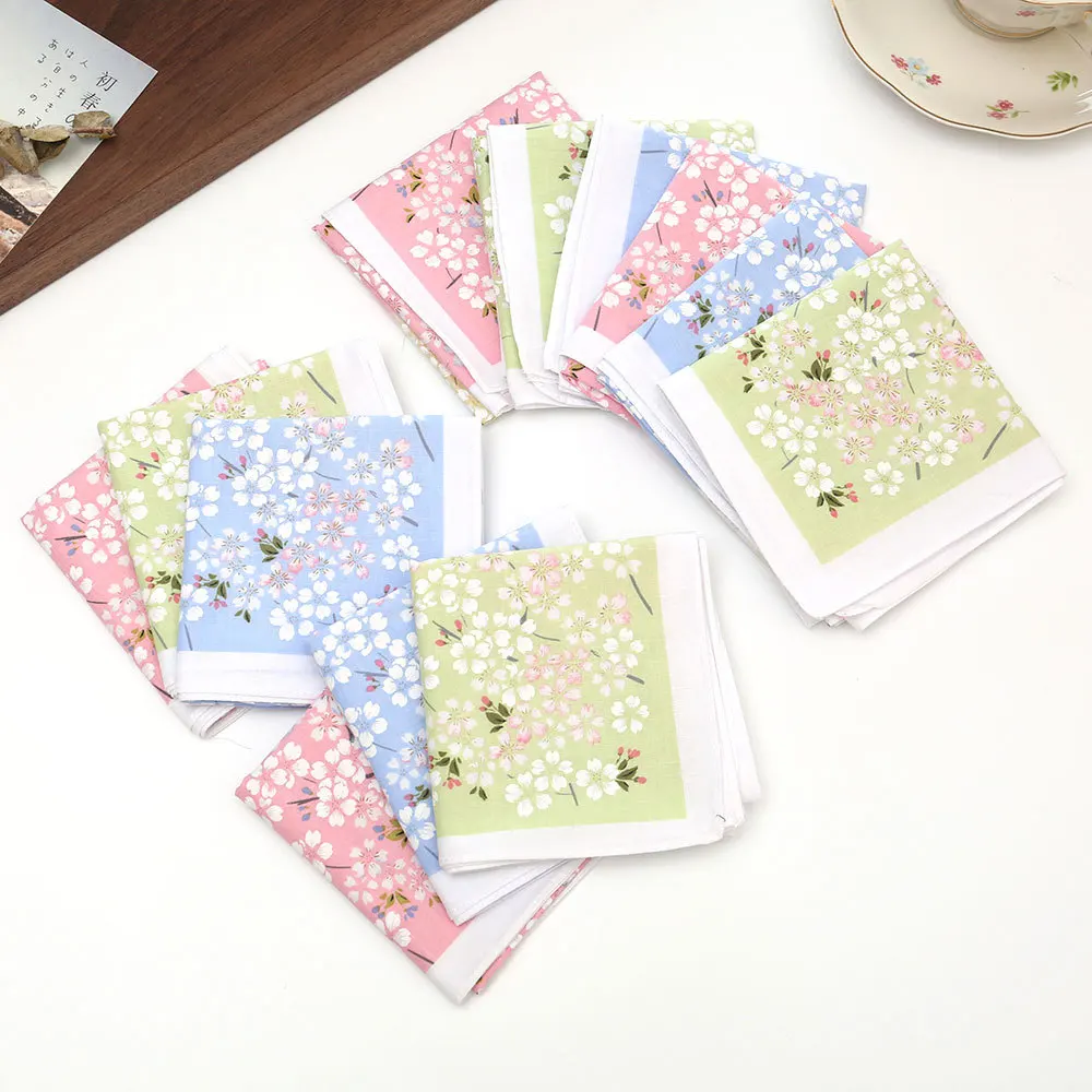3/12Pcs Printed Cotton Ladies Handkerchief Vintage Nostalgic Thin Vintage Flower Wipe Sweat Hand Towel 43cm