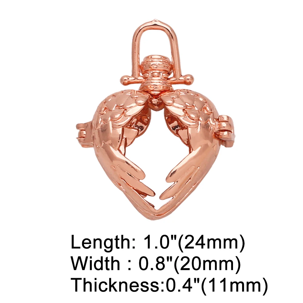 OCESRIO Retro Hollow Angel Wing Harmony Ball Chime Bola Necklace Pendant for Pregnancy Copper Gold Plated Wishing Ball pdtb477