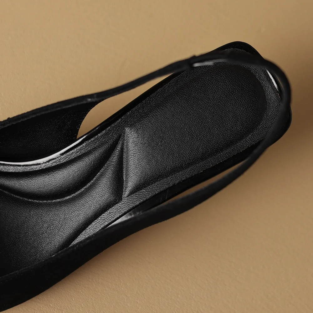【JOCHEBED HU】Summer Mid Heels Genuine Leather Sandals Women Sexy Pointed Toe Shoes Dress Luxury Pumps Mujer Slides 33-43