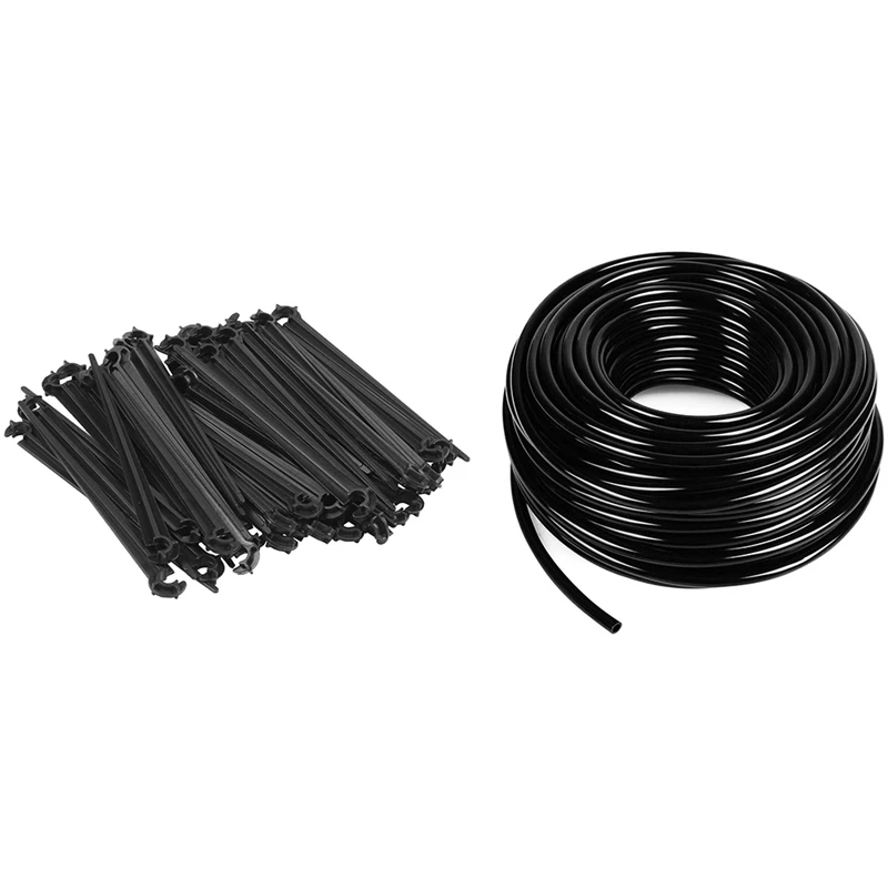 50Pcs C-Shaped Garden 4 / 7Mm Drip Irrigation Pipe Bracket & 1 Pcs 30 Meter 1/4 Inch Blank Drip Irrigation Hose