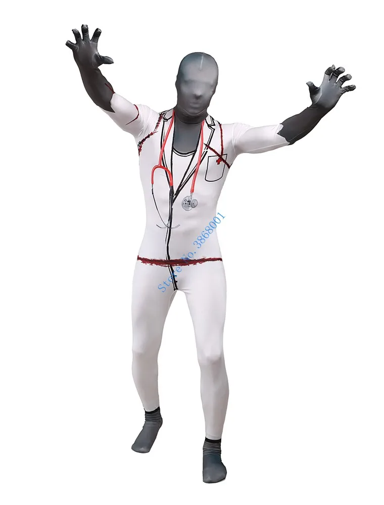 Horror male doctor Halloween cosplay Catsuit Costume Printing and dyeing pattern Lycar full Bodysuit zentai suit