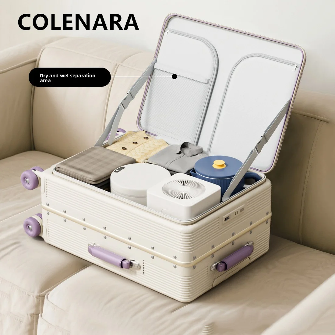 COLENARA USB Charging Suitcase ABS+PC Boarding Box Aluminum Frame Trolley Case 20