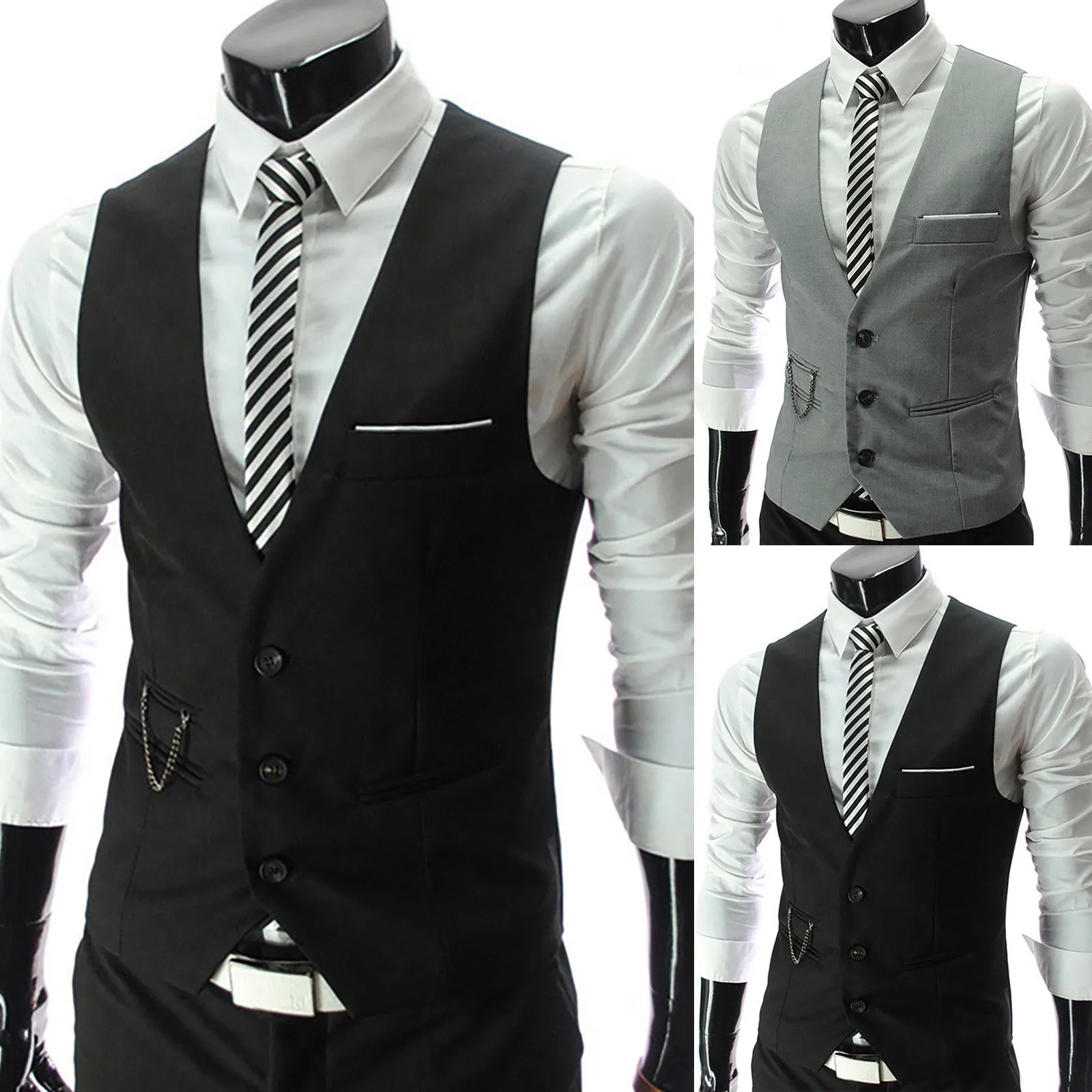 2024 New Grey Dress Vests Slim Fit Mens Suit Vest Casual Sleeveless Waistcoat Gilet Homme Formal Business Jacket Male