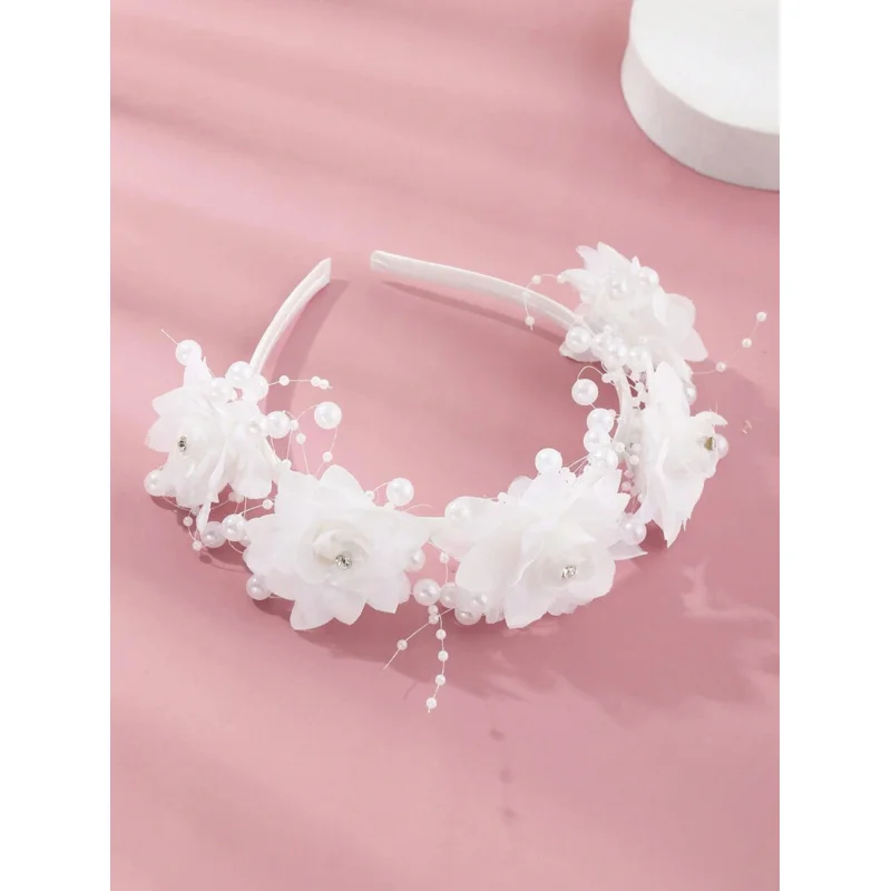 1pc irls‘ White Flower Girl Headband for Wedding, Elegant Floral Bridal Party Hair Accessory view 2