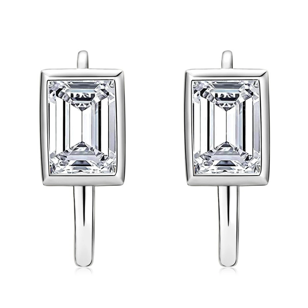 Wong Rain 18K Gold Plated 925 Sterling Silver VVS1 3EX D  Emerald Cut 5*7 MM Real Moissanite Diamonds Hoop Earrings Fine Jewelry