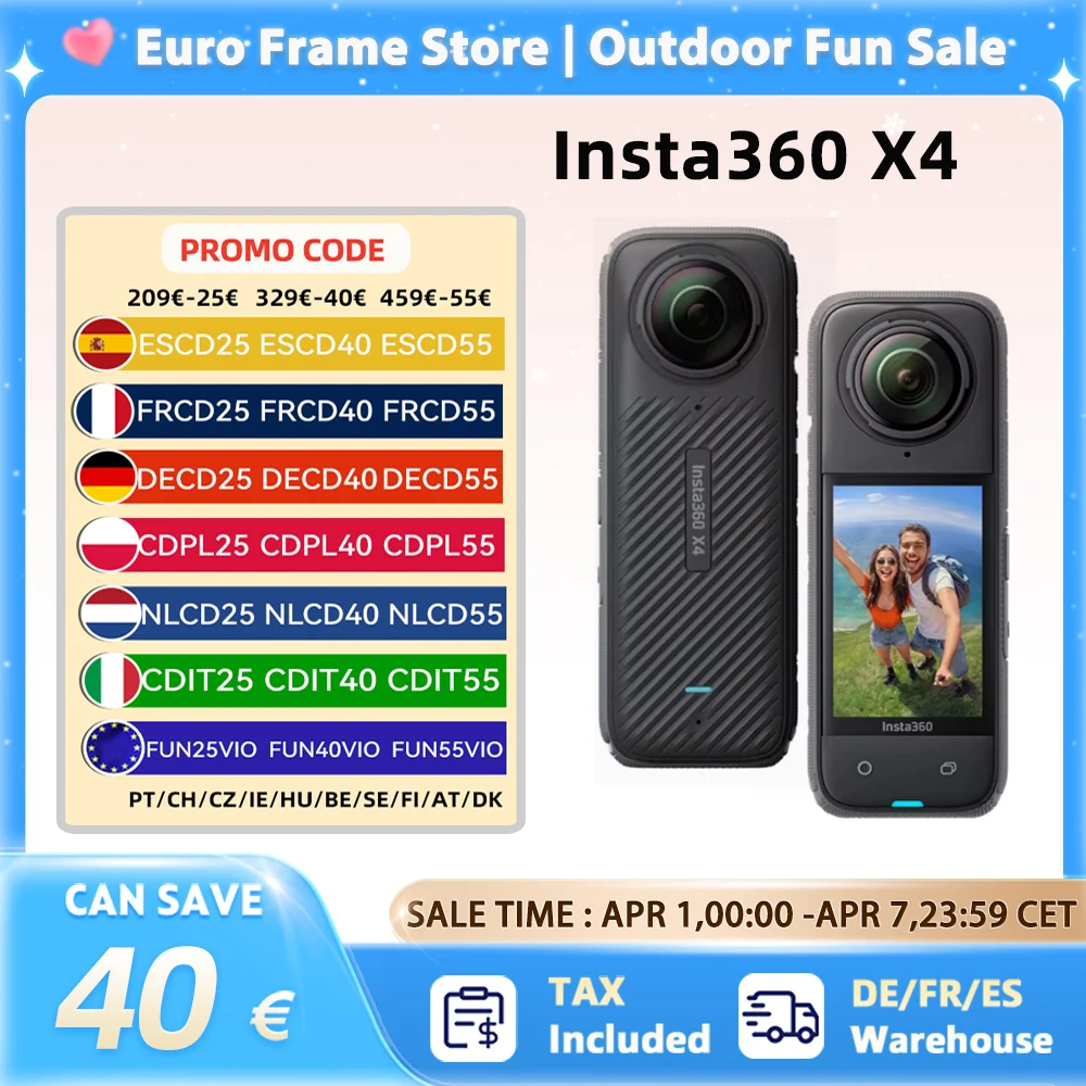 【EU Warehouse】Insta360 X4 8K Waterproof 360 Action Camera, 4K Wide-Angle Video 2290mAh Battery Insta360 X4 Sport Camera