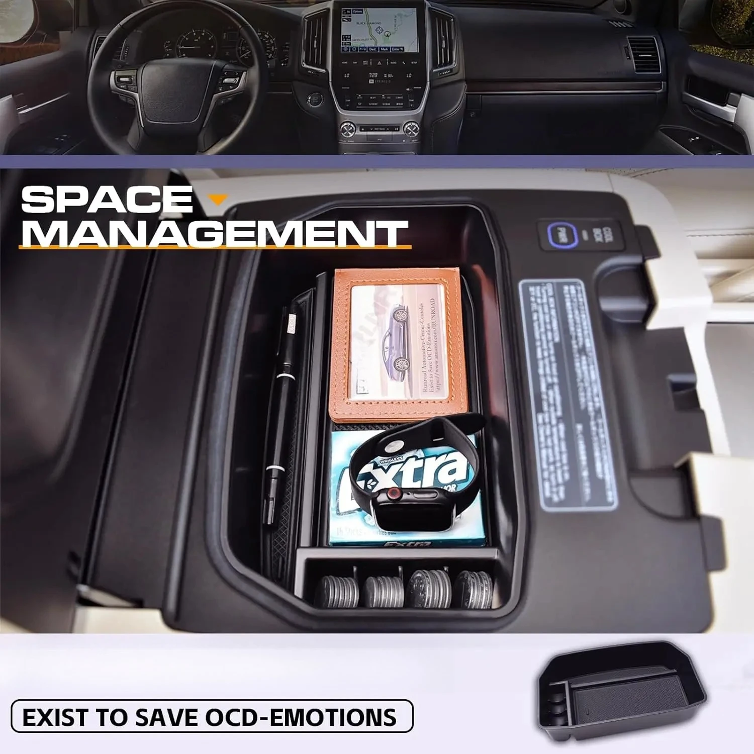 

For Toyota Land Cruiser FJ200 LC200 2008-2021/Lexus LX570 J200 2008-2021 Center Console Organizer Cool Box Tray Car Accessories