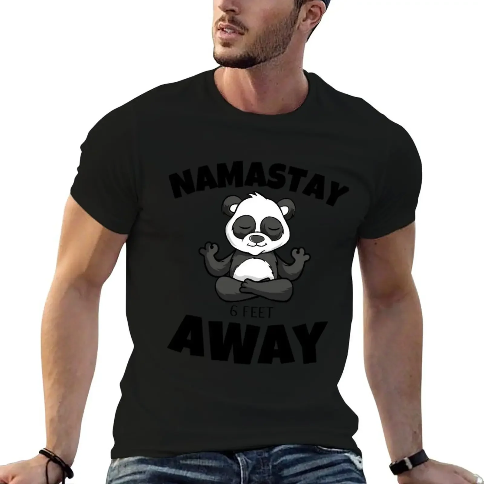 Namastay 6 Feet Away Men Women and Youth Workout Meditation Funny And Cute Panda Yoga Lifestyle T-Shirt