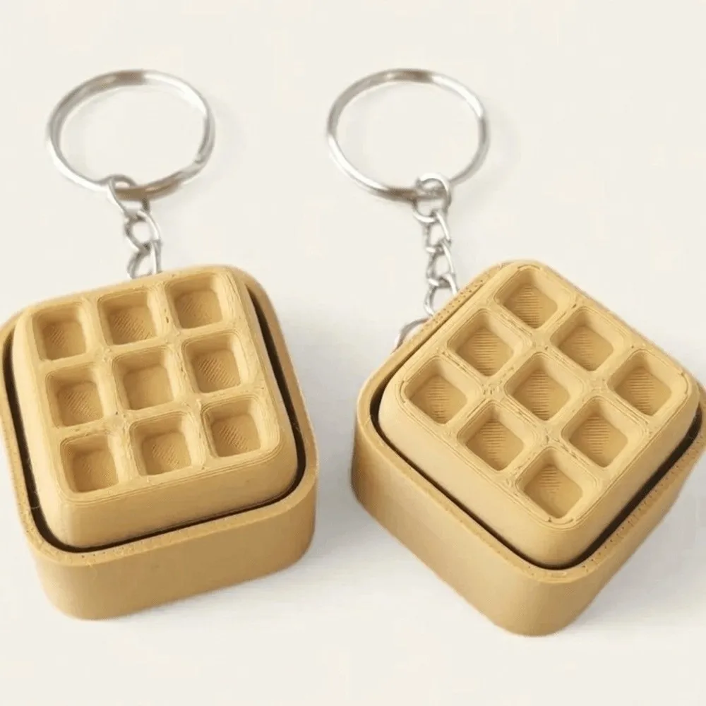 Novelty Food-Shaped Fidget Keychain Lightweight ABS Material Stress Relieving Keyring Multicolor Waffle Mini Key Pendant Commute