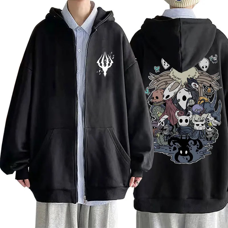 Spiel Hollow Void Hollow Knight Zipper Hoodie Herrenmode Kapuzenpullover Allgleiches Männer Frauen Anime Schwarz Lose Zip Up Jacke – Detail 2