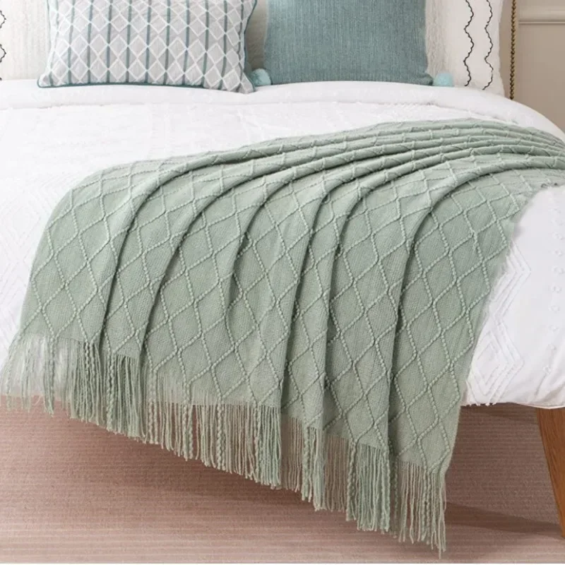 Green Knitted Throw Blankets with Fringes Oversized Chunky Cozy Vintage Farmhouse Gift Textured Throw Blanket Home Decor