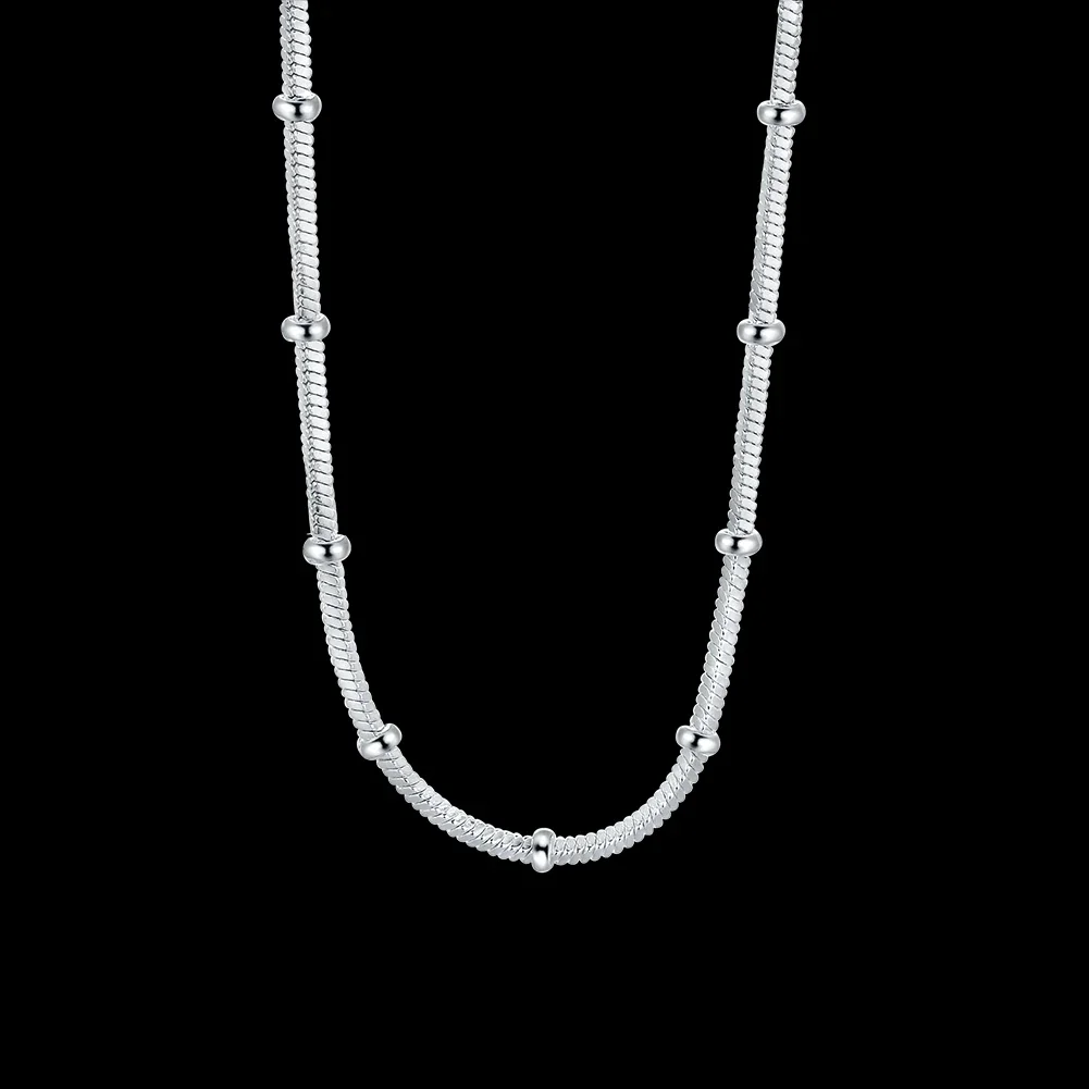 Hot new 925 Sterling Silver 2MM chain Beautiful bead Necklace For Women man 20inches Fashion wedding Jewelry Christmas Gifts