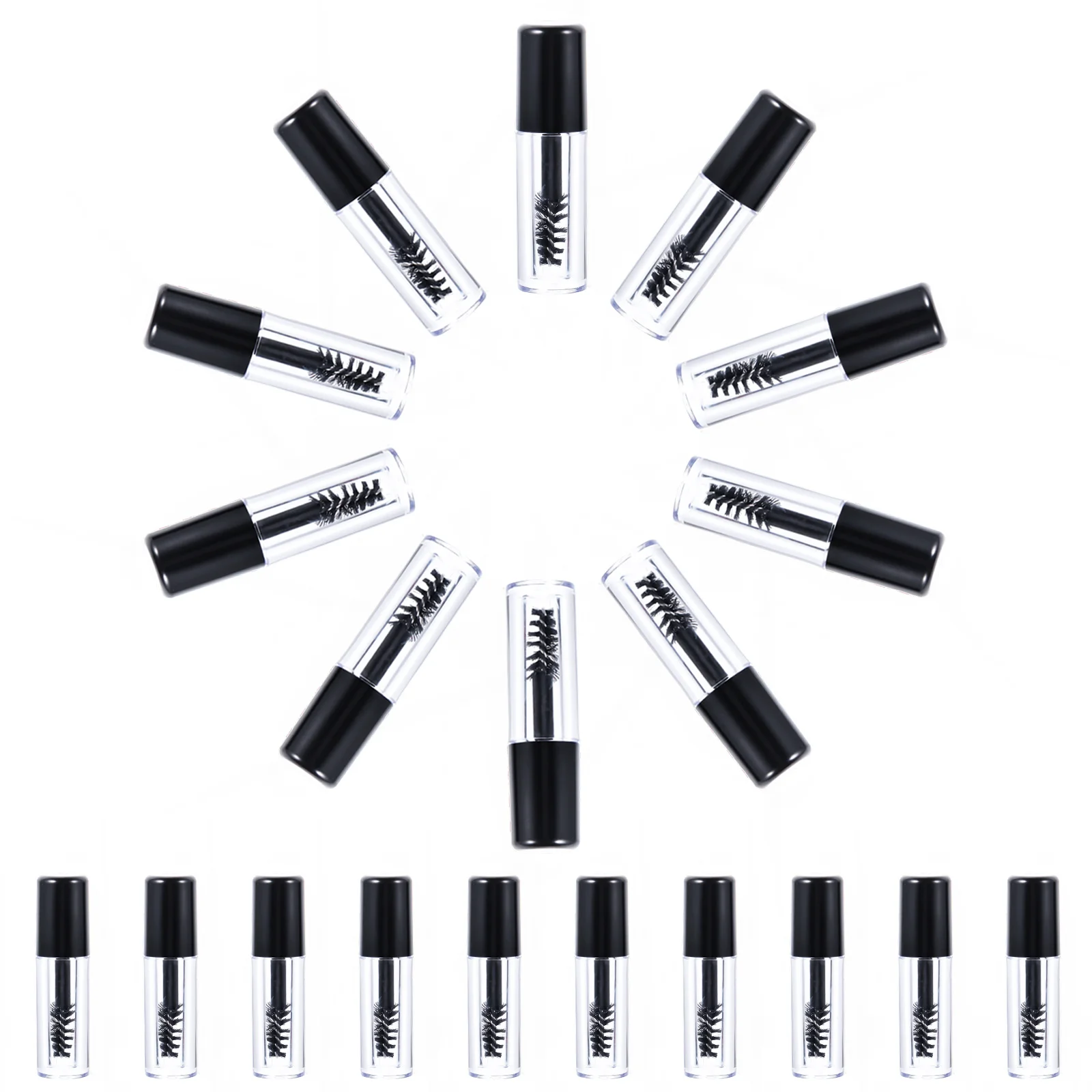 

20pcs Empty Mascara Tubes Black Bottles Clear Acrylic Refillable Travel Size Eyelash Cream Containers Lash Tech Supplies