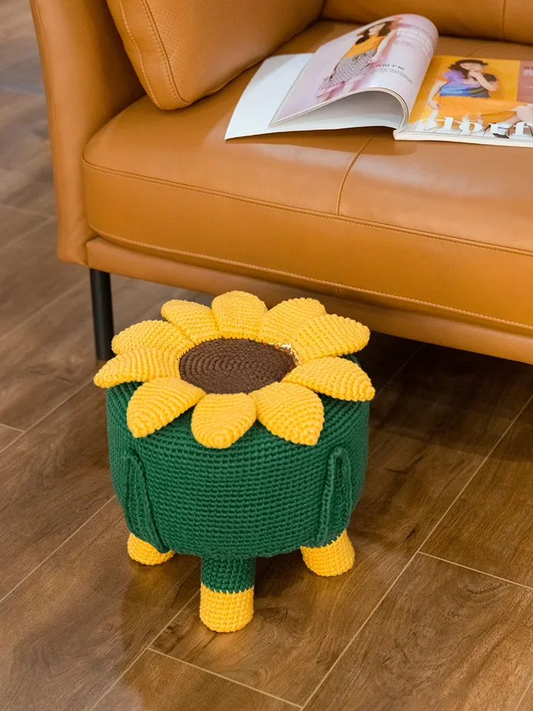 DIY Hand Woven Sunflower Stool Material Package Home Yarn Creative Shoe Changing Solid Wood Small Stool