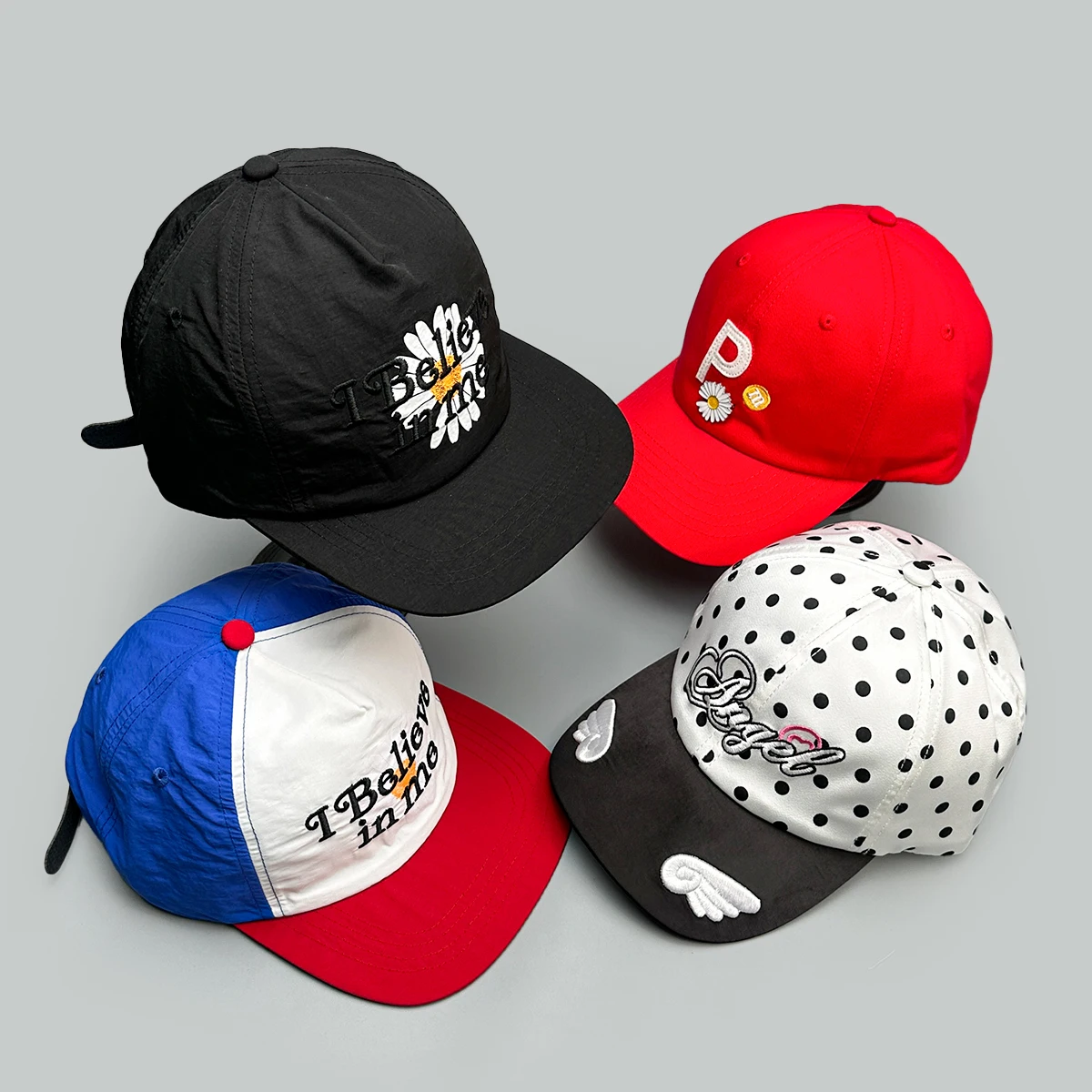 Color Block Daisy Wing Letters Embroidery Baseball Hats New Men Women Sunshade Polka Dot Versatile Niche Fashion Ins Peaked Caps