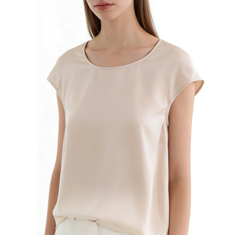 Summer Women T-shirt Short Sleeve Satin Tee Casual Ladies Tops Easy-Match S-2XL M30454